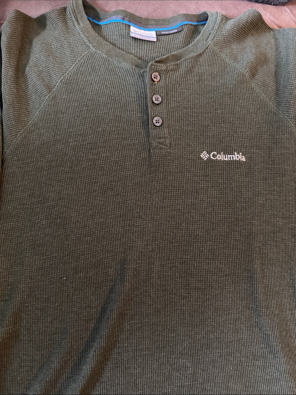 Columbia Men's Olive Green Waffle Henley Thermal Shirt